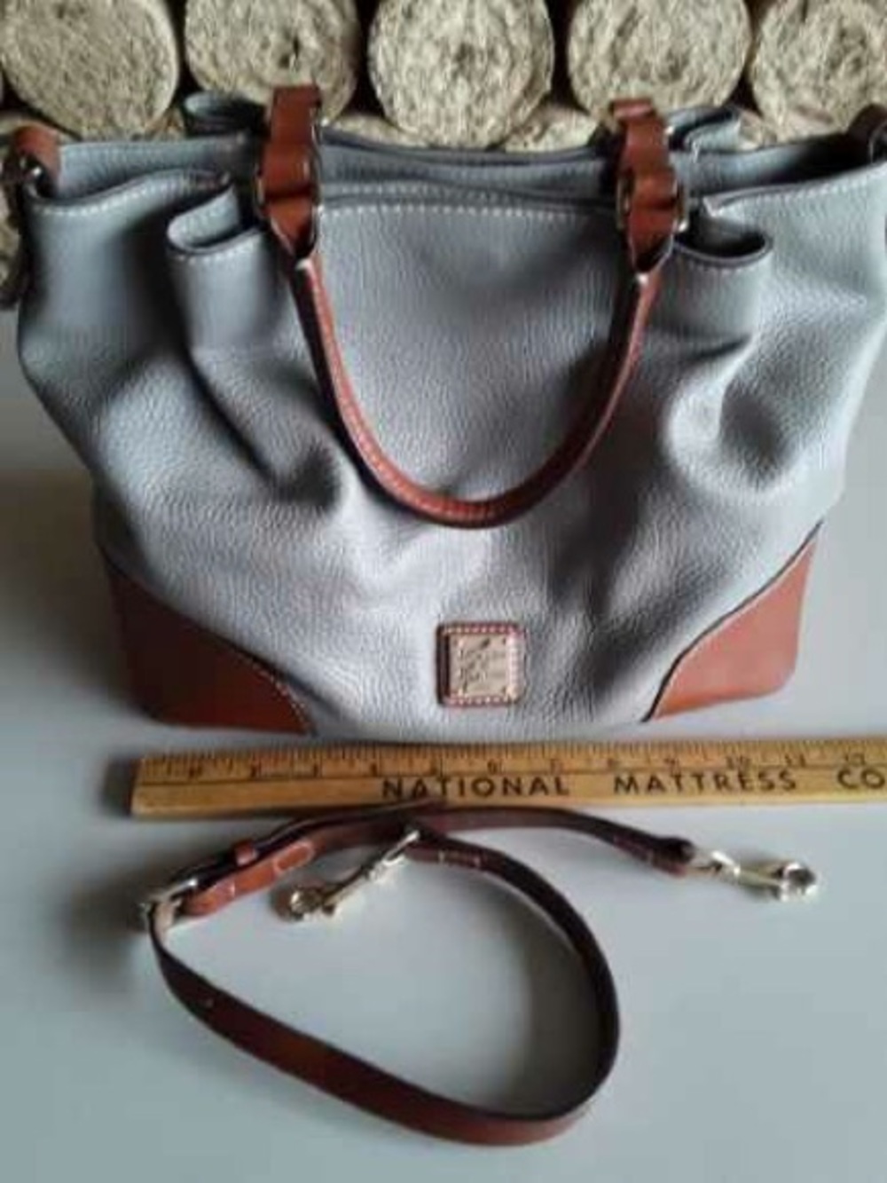 Dooney & Bourke Pebble Grain Leather Brenna Satchel Bag Purse Gray Elephant